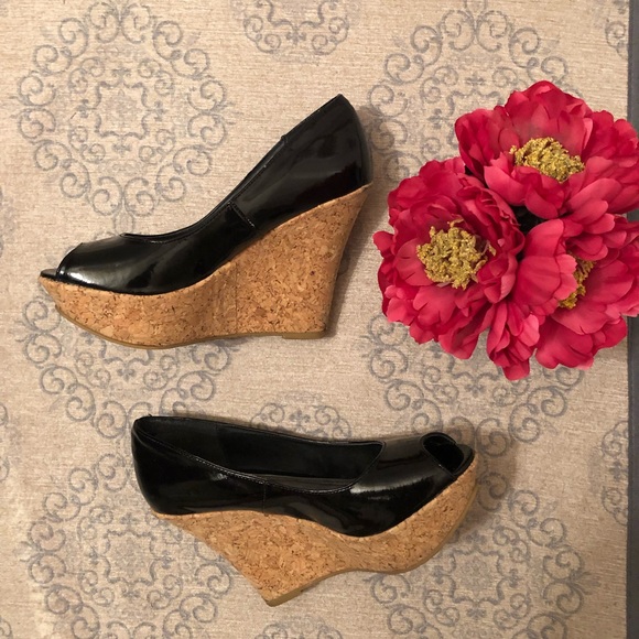 BAMBOO Shoes - Bamboo Black Patent Wedges